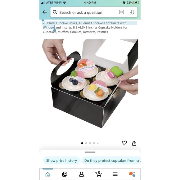 25 Black Cupcake Boxes, 4 Count Cupcake Containers with Window and Inserts, 6... - Picture 4 of 5